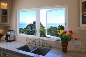 Vinyl window above kitchen sink