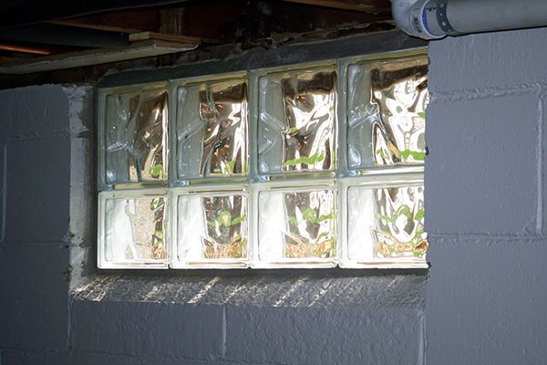 interior view of light coming through a glass block window