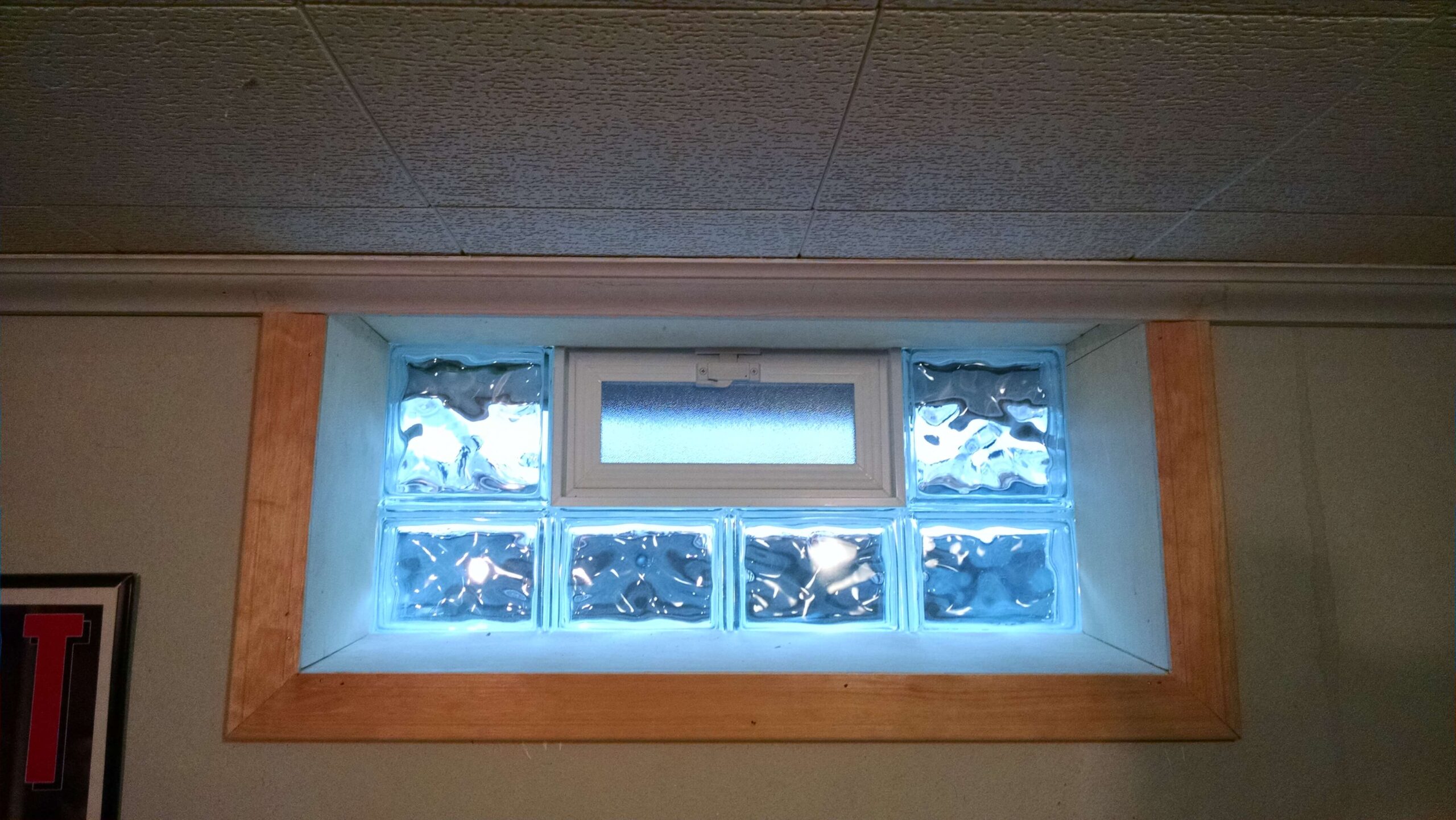 interior view of basement glass block window