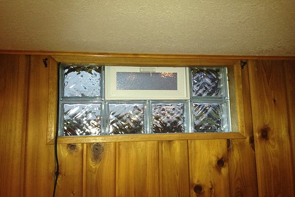 inside view of a basement glass block window