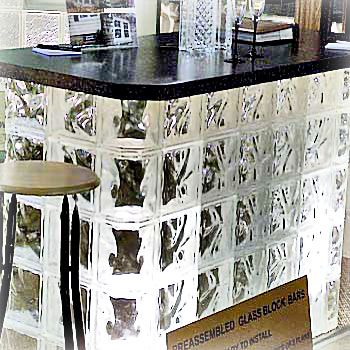home bar built with custom glass block