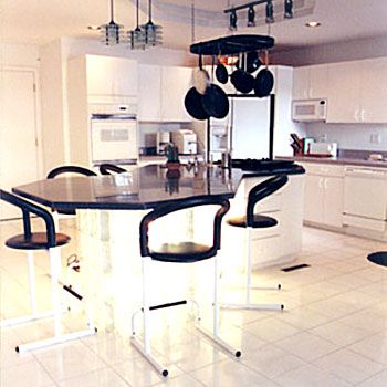 Custom glass block installation in Kitchen under counter