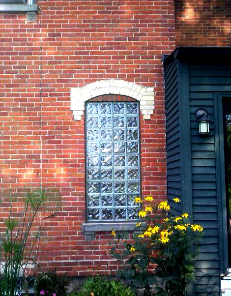 glass block window in brick home