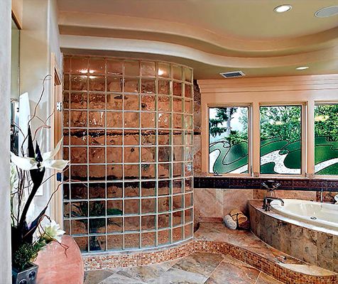 glass block installation in bathroom