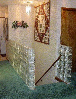 Glass block installation on staircase